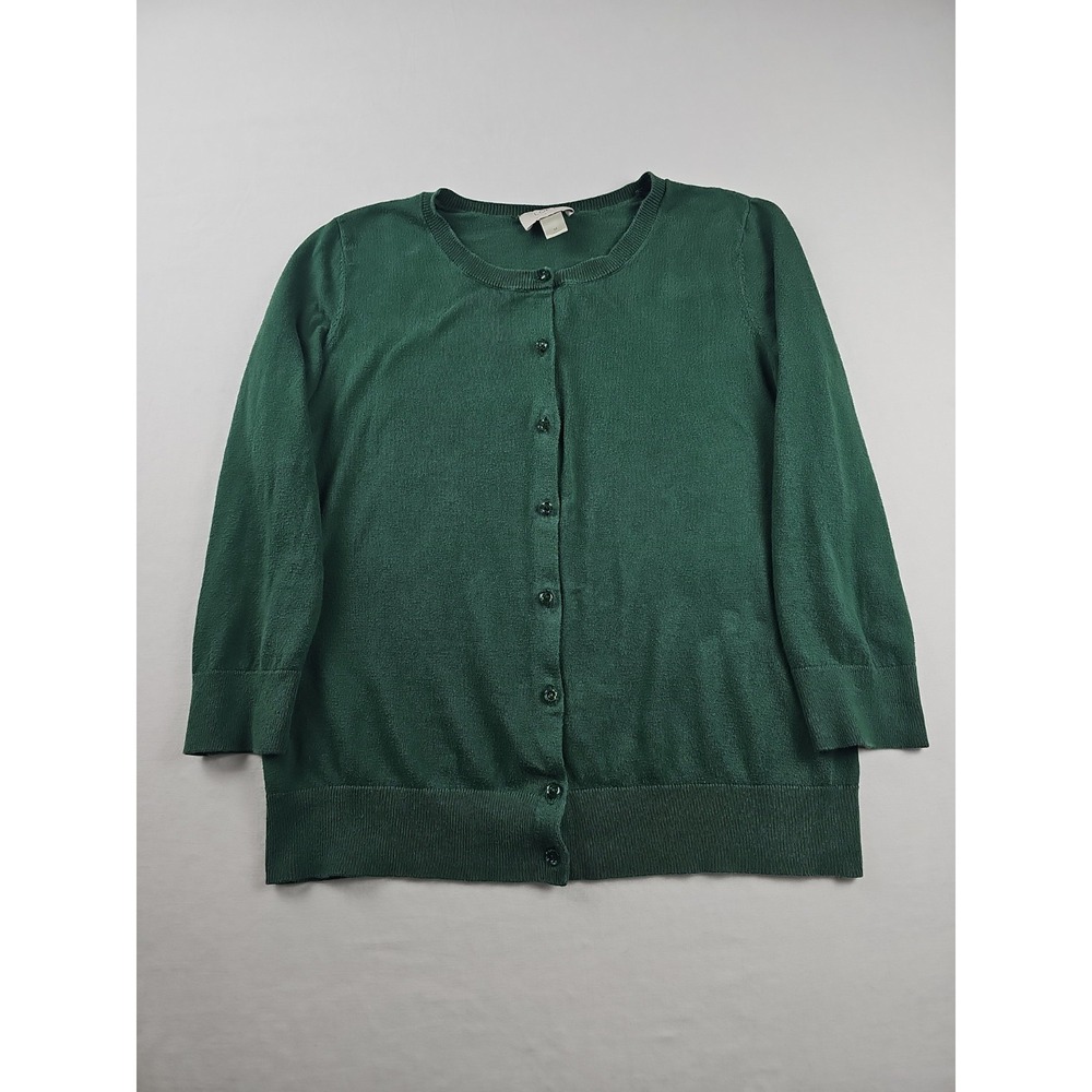 Ann Taylor Loft Women's Green Button Up 3/4-sleeve Cardigan Sweater Size M